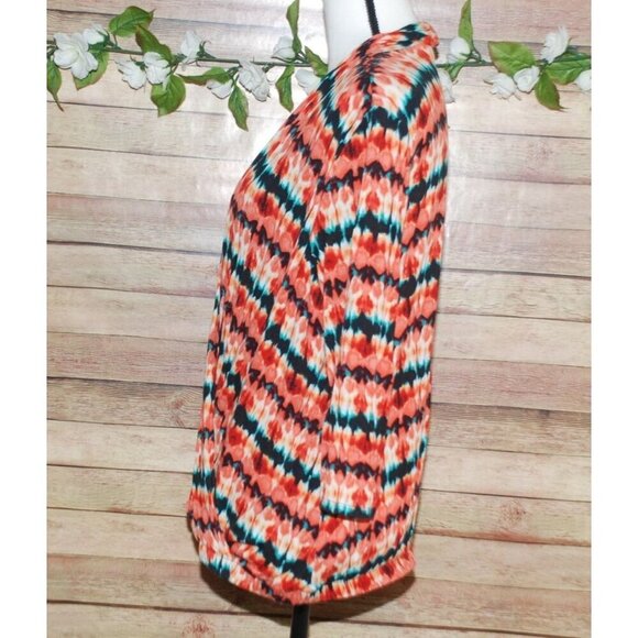 Jillian Nicole Ladies Abstract Blouse Top Size L Stretch 3/4 Sleeve Wrap Look - Picture 4 of 9